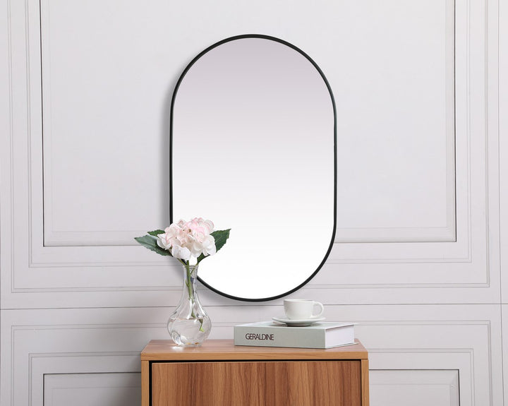 Metal Frame Oval Mirror 30X48 Inch In Black