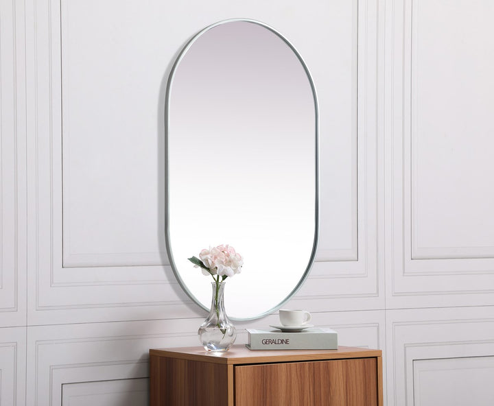 Metal Frame Oval Mirror 30X48 Inch In Silver