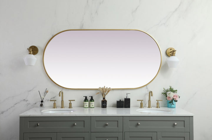 Metal Frame Oval Mirror 30X60 Inch In Brass