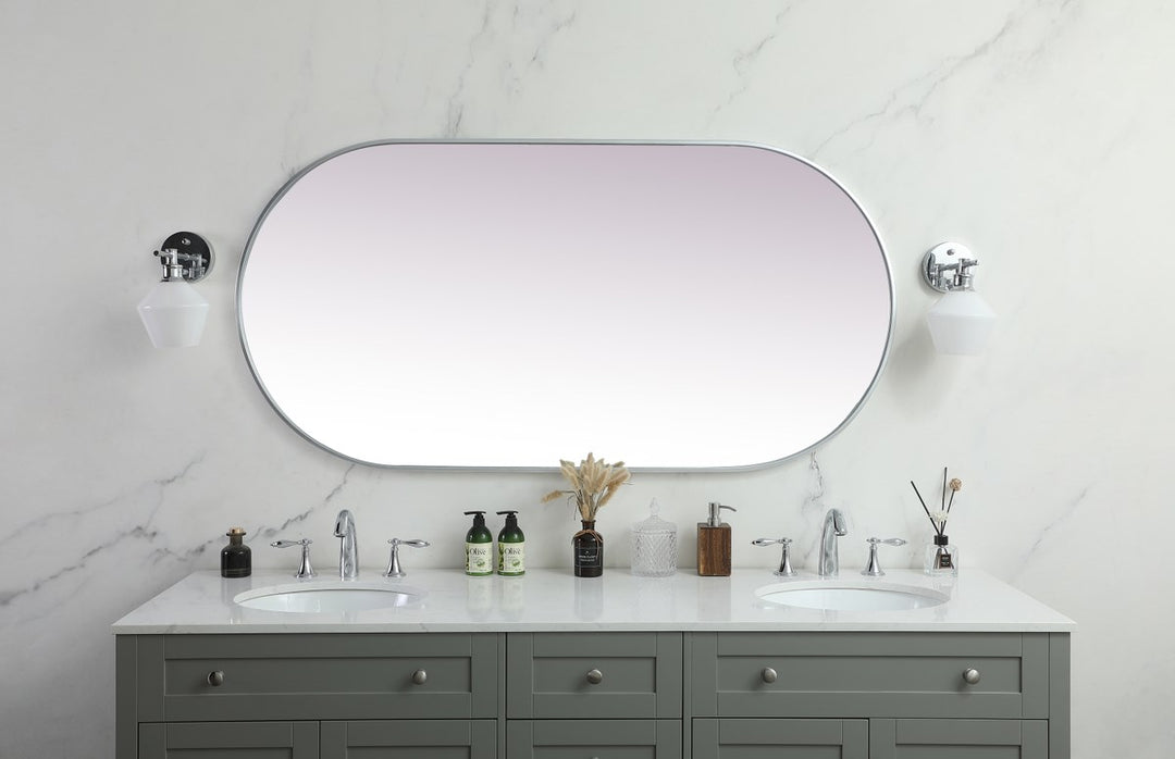 Metal Frame Oval Mirror 30X60 Inch In Silver