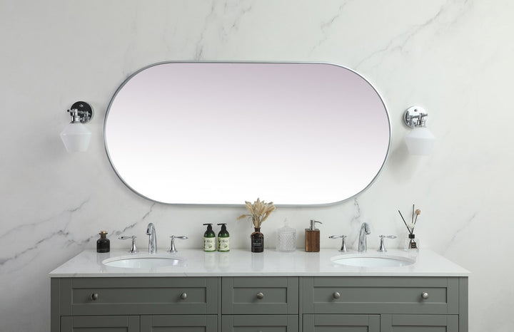 Metal Frame Oval Mirror 30X60 Inch In Silver