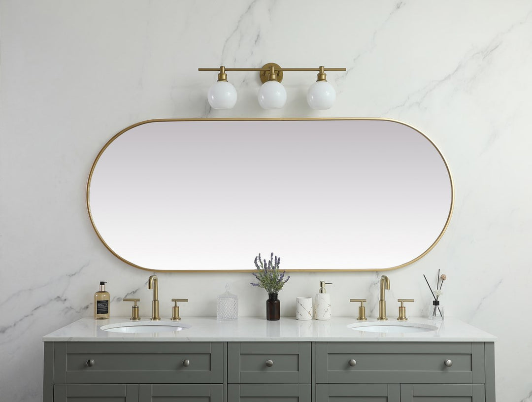 Metal Frame Oval Mirror 30X72 Inch In Brass