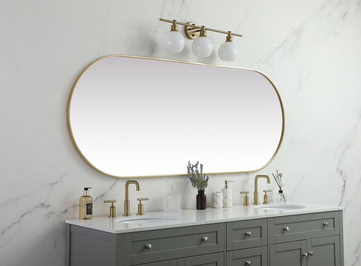 Metal Frame Oval Mirror 30X72 Inch In Brass