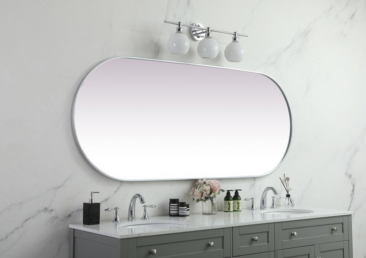 Metal Frame Oval Mirror 30X72 Inch In Silver