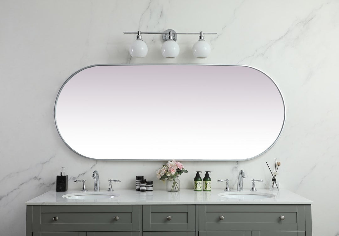 Metal Frame Oval Mirror 30X72 Inch In Silver