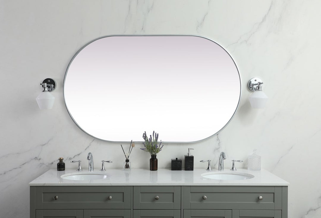 Metal Frame Oval Mirror 36X60 Inch In Silver