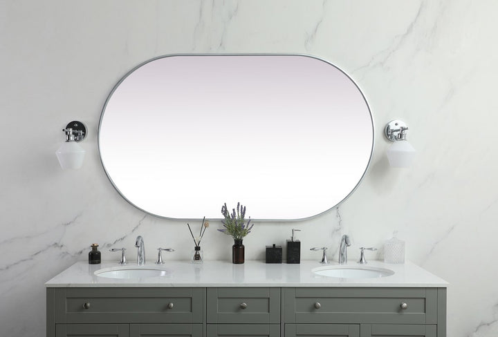 Metal Frame Oval Mirror 36X60 Inch In Silver