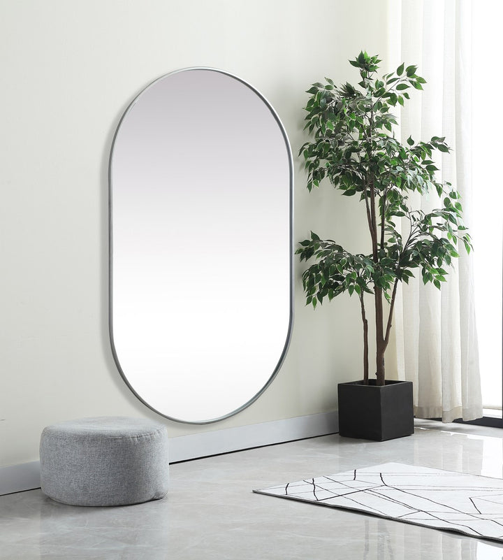 Metal Frame Oval Mirror 36X60 Inch In Silver