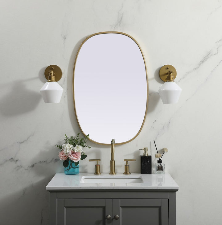 Metal Frame Oval Mirror 20X30 Inch In Brass