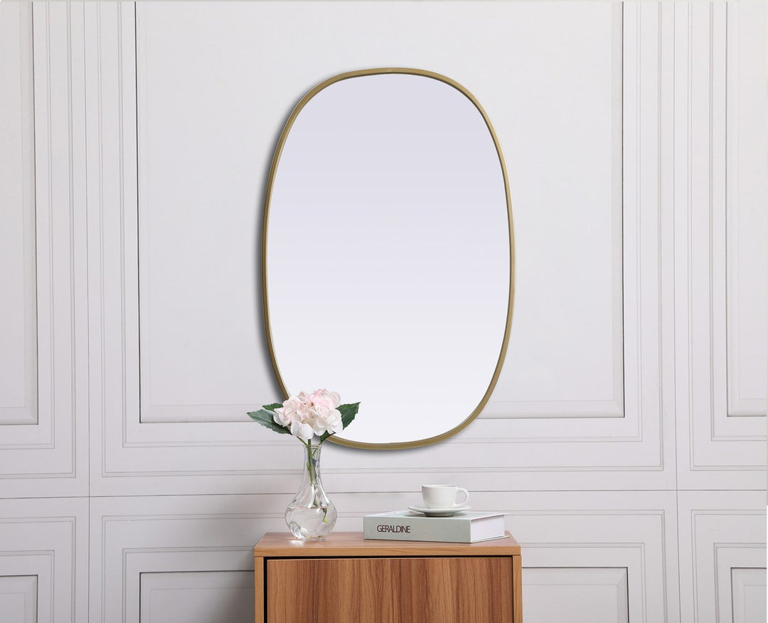 Metal Frame Oval Mirror 20X30 Inch In Brass