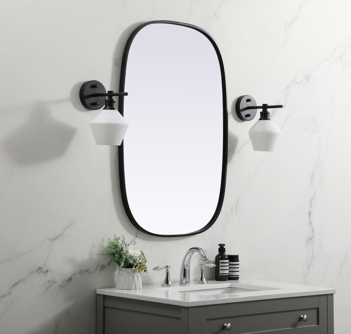 Metal Frame Oval Mirror 24X36 Inch In Black