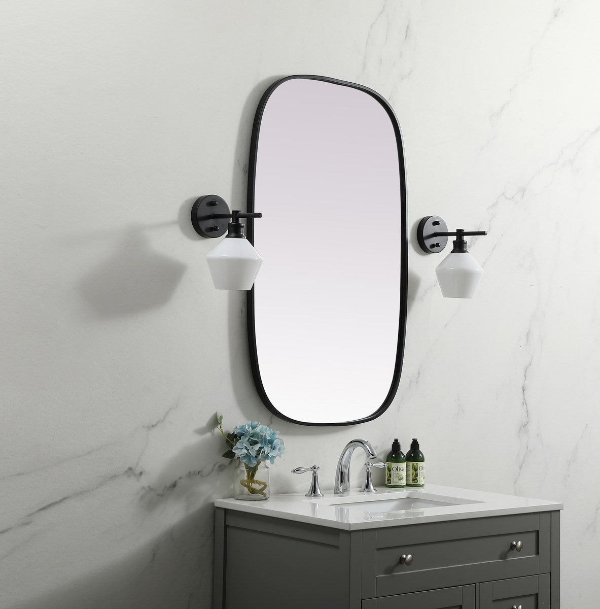Metal Frame Oval Mirror 24X40 Inch In Black