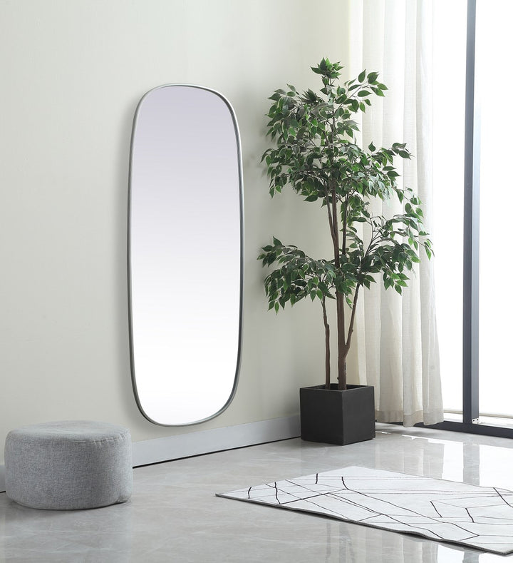 Metal Frame Oval Mirror 24X60 Inch In Silver