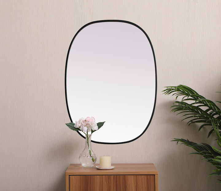 Metal Frame Oval Mirror 27X36 Inch In Black