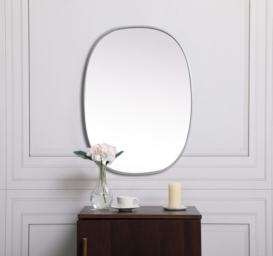 Metal Frame Oval Mirror 27X36 Inch In Silver