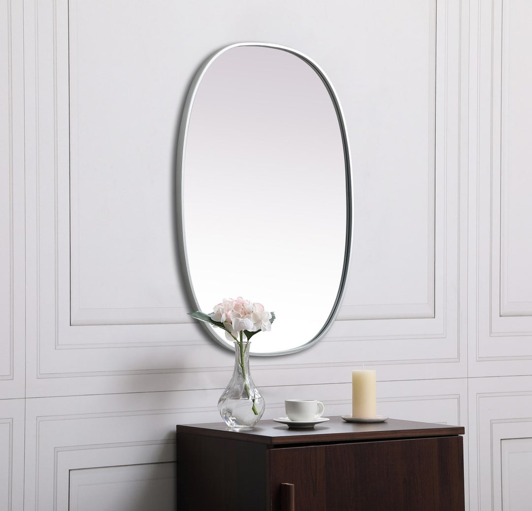 Metal Frame Oval Mirror 27X36 Inch In Silver