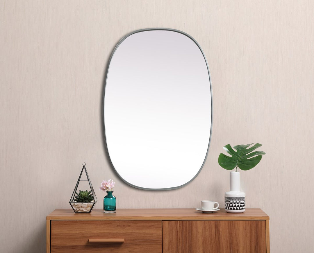 Metal Frame Oval Mirror 27X40 Inch In Silver