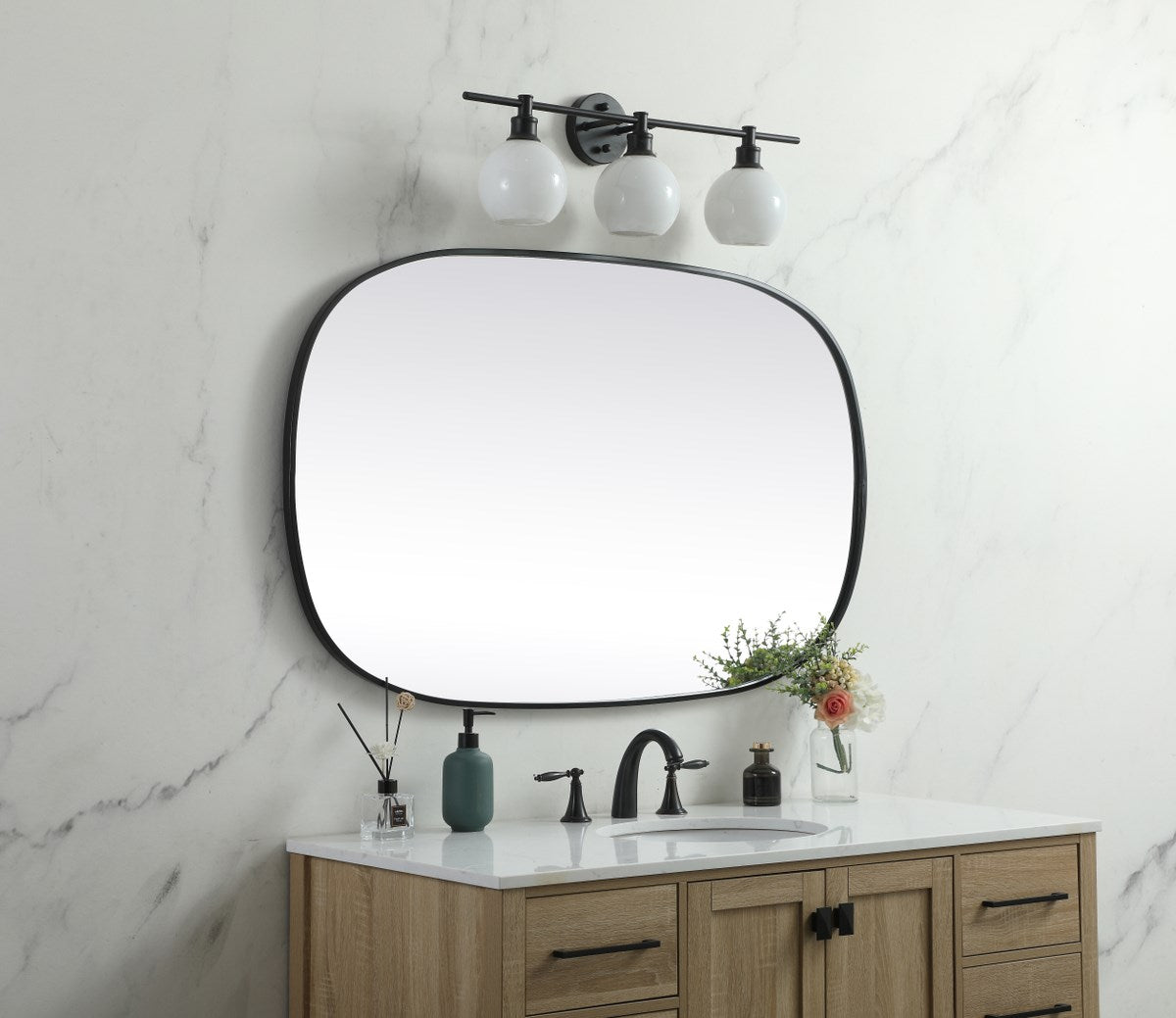 Metal Frame Oval Mirror 30X48 Inch In Black