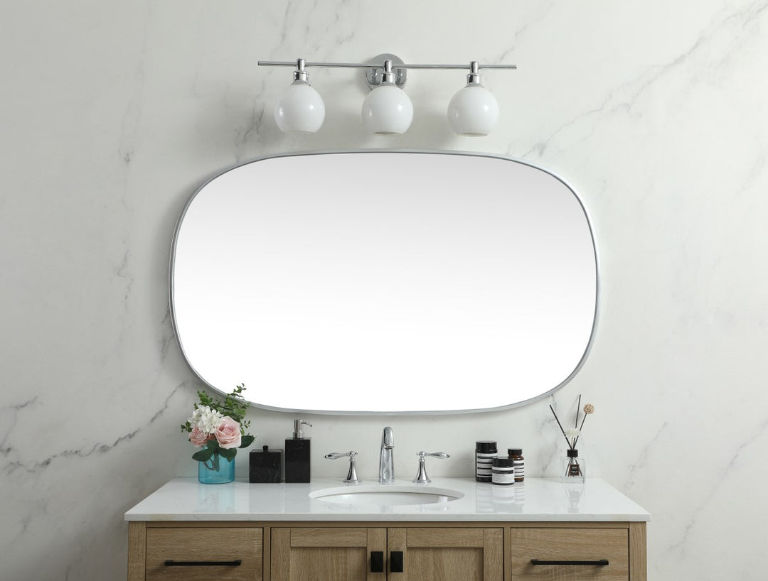 Metal Frame Oval Mirror 30X48 Inch In Silver
