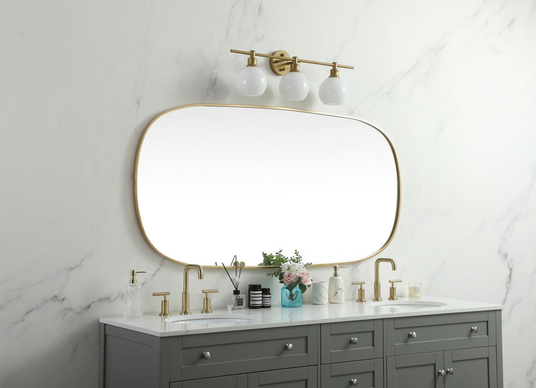 Metal Frame Oval Mirror 30X60 Inch In Brass