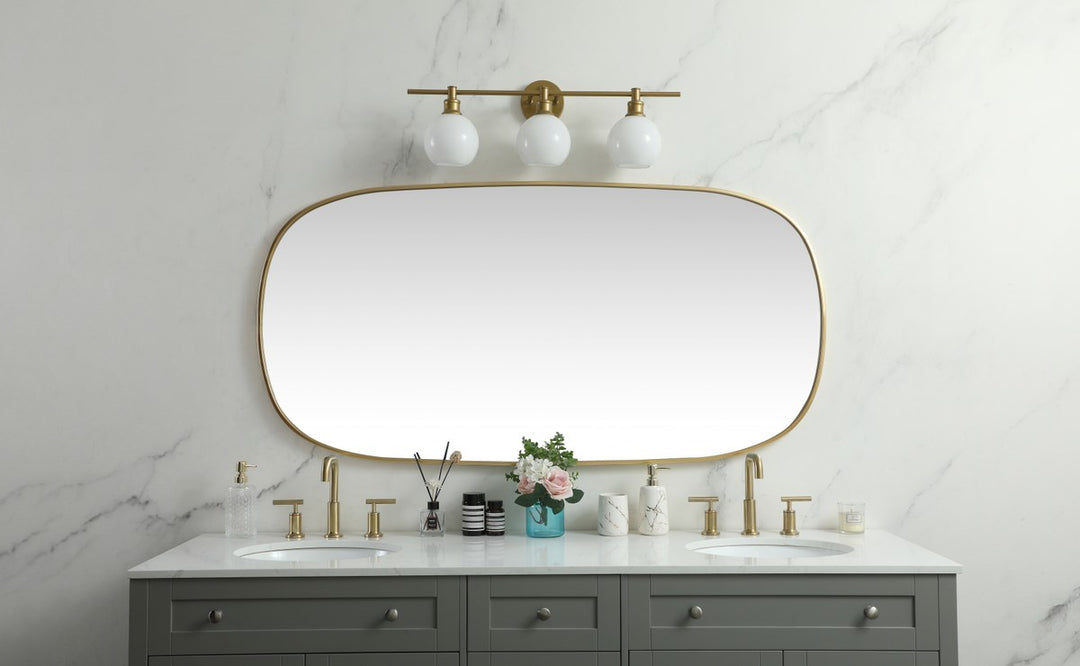 Metal Frame Oval Mirror 30X60 Inch In Brass