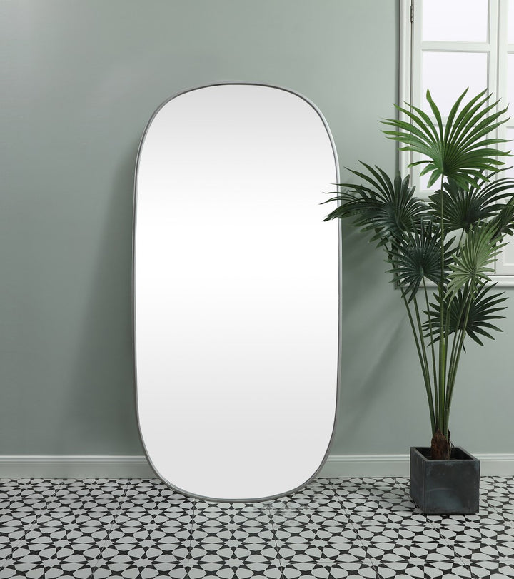 Metal Frame Oval Mirror 30X60 Inch In Silver