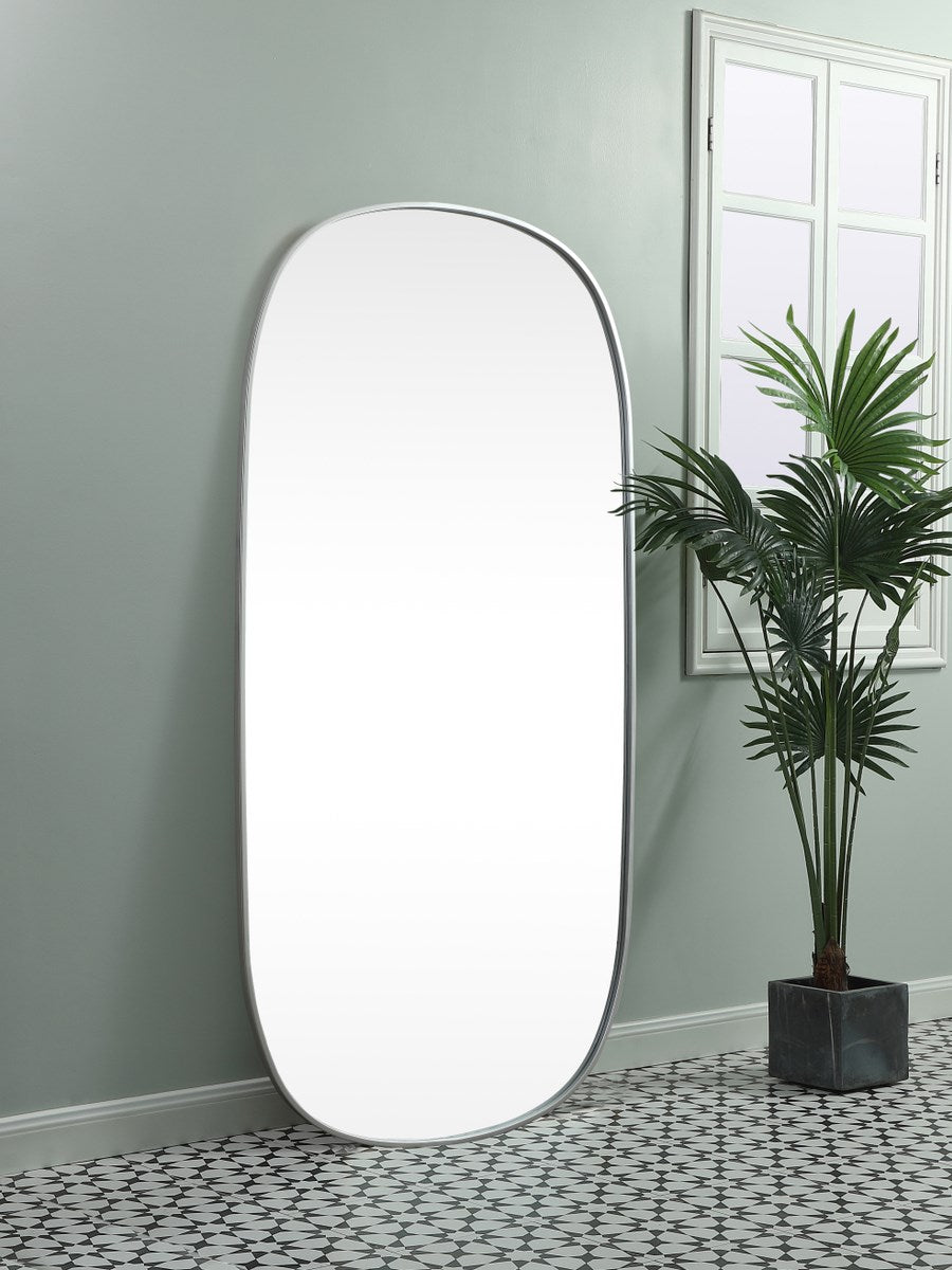 Metal Frame Oval Mirror 30X60 Inch In Silver