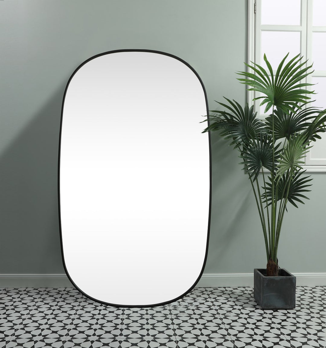 Metal Frame Oval Mirror 36X60 Inch In Black