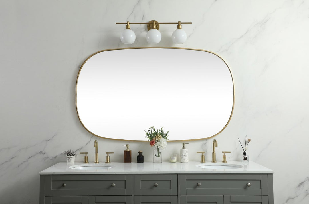 Metal Frame Oval Mirror 36X60 Inch In Brass