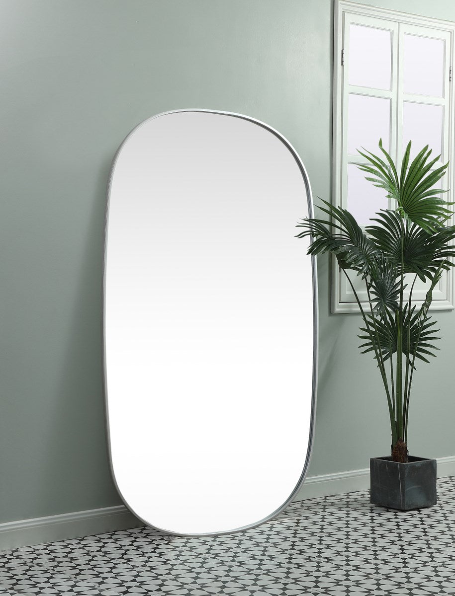 Metal Frame Oval Mirror 36X60 Inch In Silver