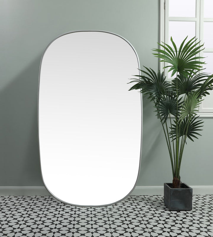 Metal Frame Oval Mirror 36X60 Inch In Silver