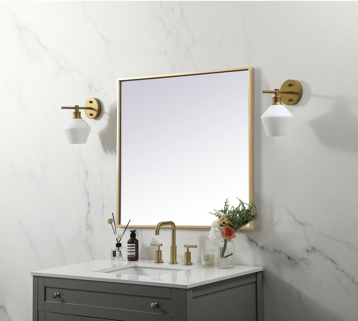 Metal Frame Square Mirror 24 Inch In Brass