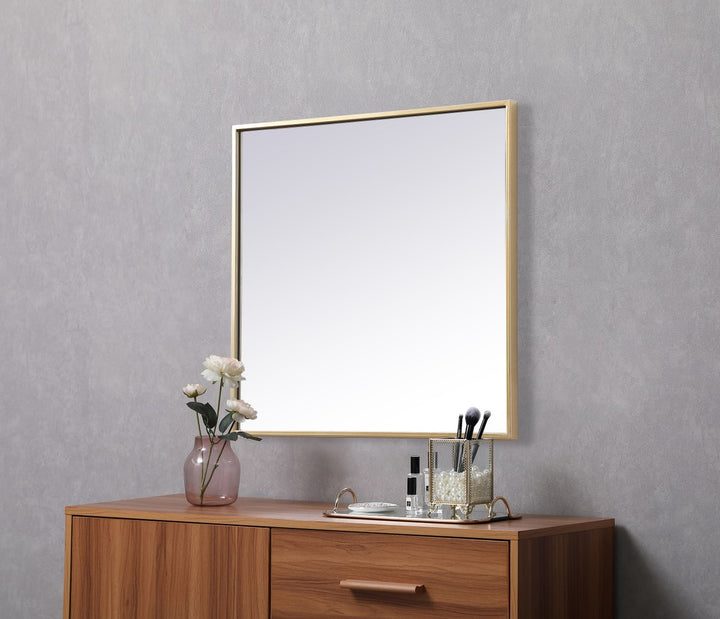 Metal Frame Square Mirror 24 Inch In Brass