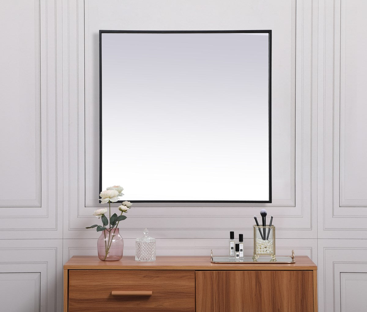 Metal Frame Square Mirror 30 Inch In Black