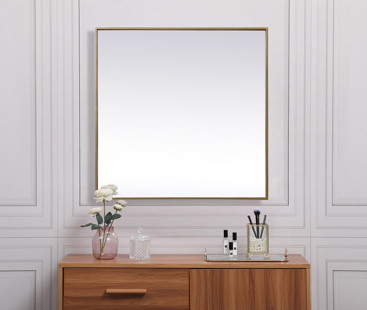 Metal Frame Square Mirror 30 Inch In Brass