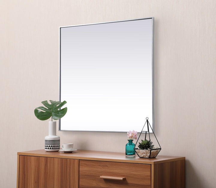 Metal Frame Square Mirror 42 Inch In Silver