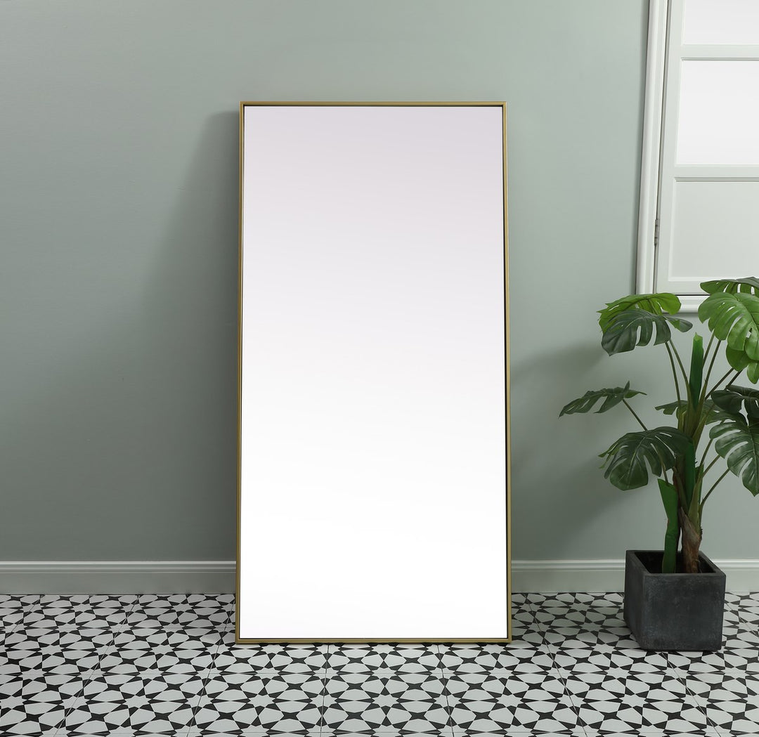 Metal Frame Rectangle Full Length Mirror 30X60 Inch In Brass
