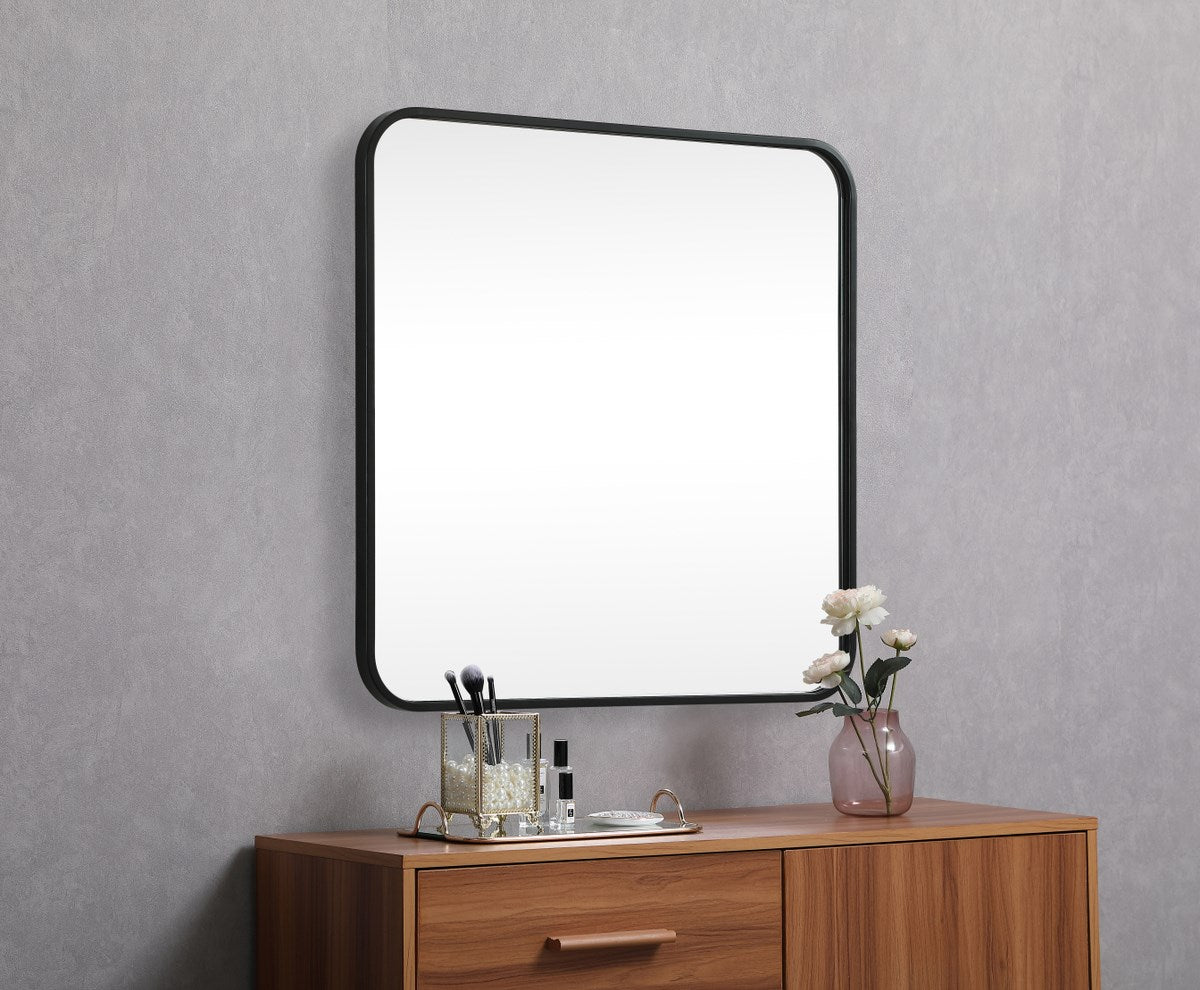 Soft Corner Metal Square Mirror 24X24 Inch In Black
