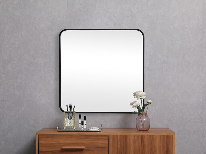 Soft Corner Metal Square Mirror 24X24 Inch In Black