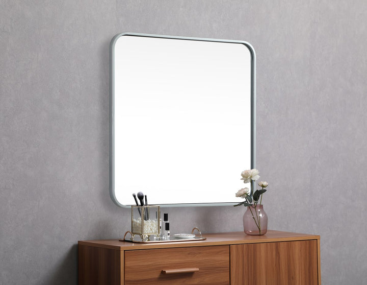 Soft Corner Metal Square Mirror 24X24 Inch In Silver