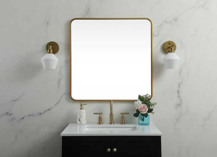 Soft Corner Metal Square Mirror 30X30 Inch In Brass