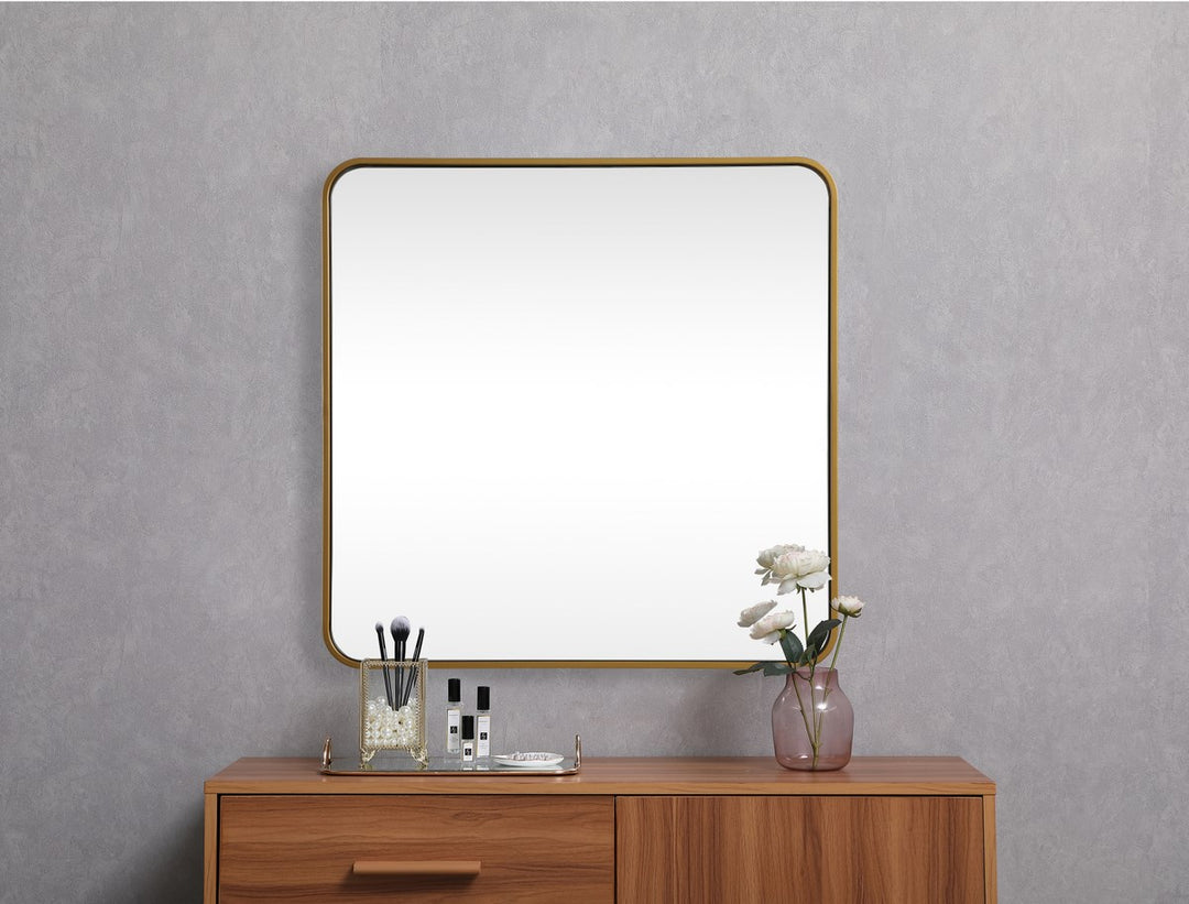 Soft Corner Metal Square Mirror 30X30 Inch In Brass