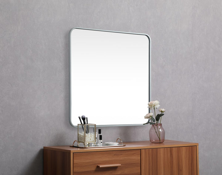 Soft Corner Metal Square Mirror 30X30 Inch In Silver