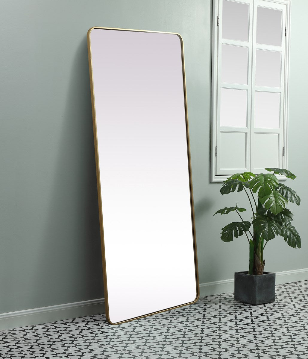Soft Corner Metal Rectangle Mirror 32X72 Inch In Brass
