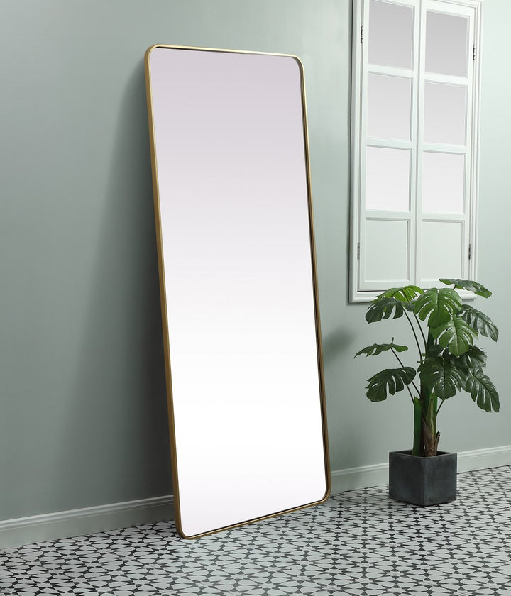 Soft Corner Metal Rectangle Mirror 32X72 Inch In Brass