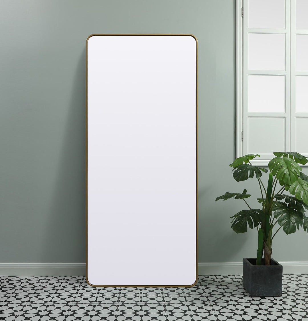 Soft Corner Metal Rectangle Mirror 32X72 Inch In Brass