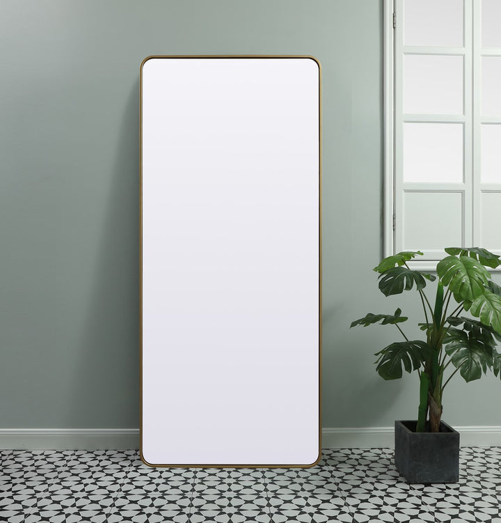 Soft Corner Metal Rectangle Mirror 32X72 Inch In Brass