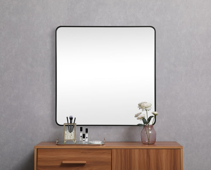 Soft Corner Metal Square Mirror 42X42 Inch In Black