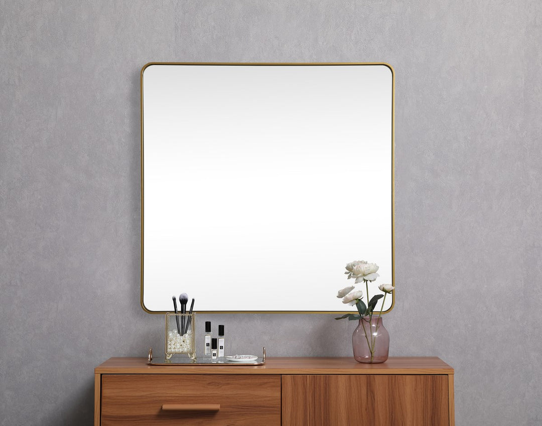 Soft Corner Metal Square Mirror 42X42 Inch In Brass