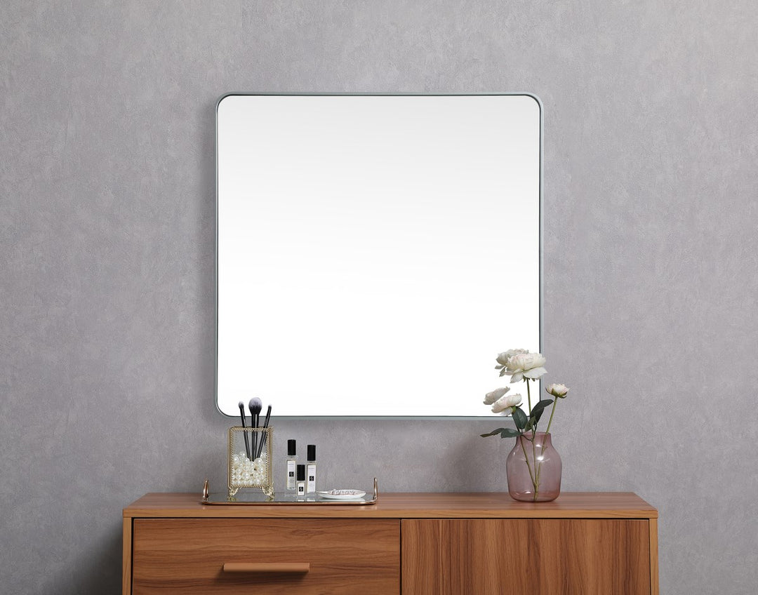Soft Corner Metal Square Mirror 42X42 Inch In Silver